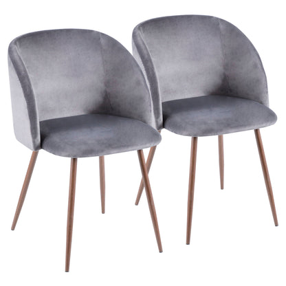 Contemporary padded bucket dining chairs, gray velvet, 2-pack with wooden legs on Tampa Home & Garden Store