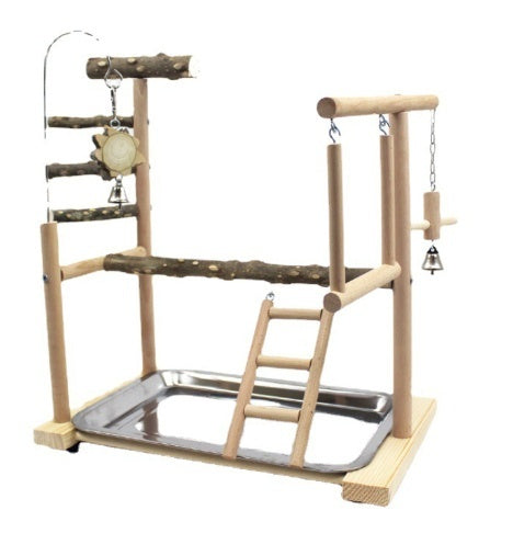 Parrot stand with bark accents, ladder perch, bells and metal tray base by Sell My Stuff on Tampa Home & Garden Store