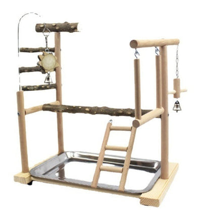 Parrot stand with bark accents, ladder perch, bells and metal tray base by Sell My Stuff on Tampa Home & Garden Store