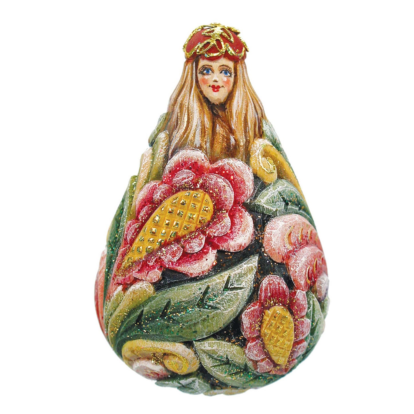 Flower Maiden Bell Sculpted Christmas Ornament by G. DeBrekht with red and gold accents on Tampa Home & Garden Store
