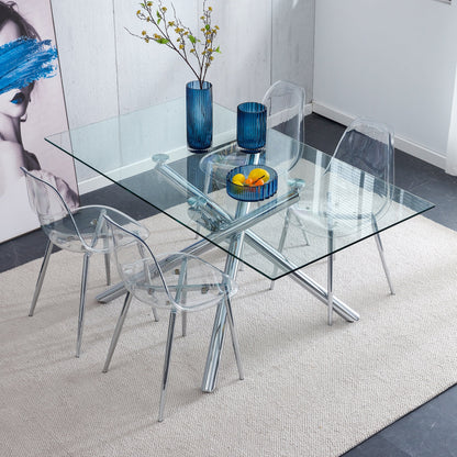 Modern minimalist transparent acrylic dining chairs 6-piece set around glass dining table on Tampa Home & Garden Store