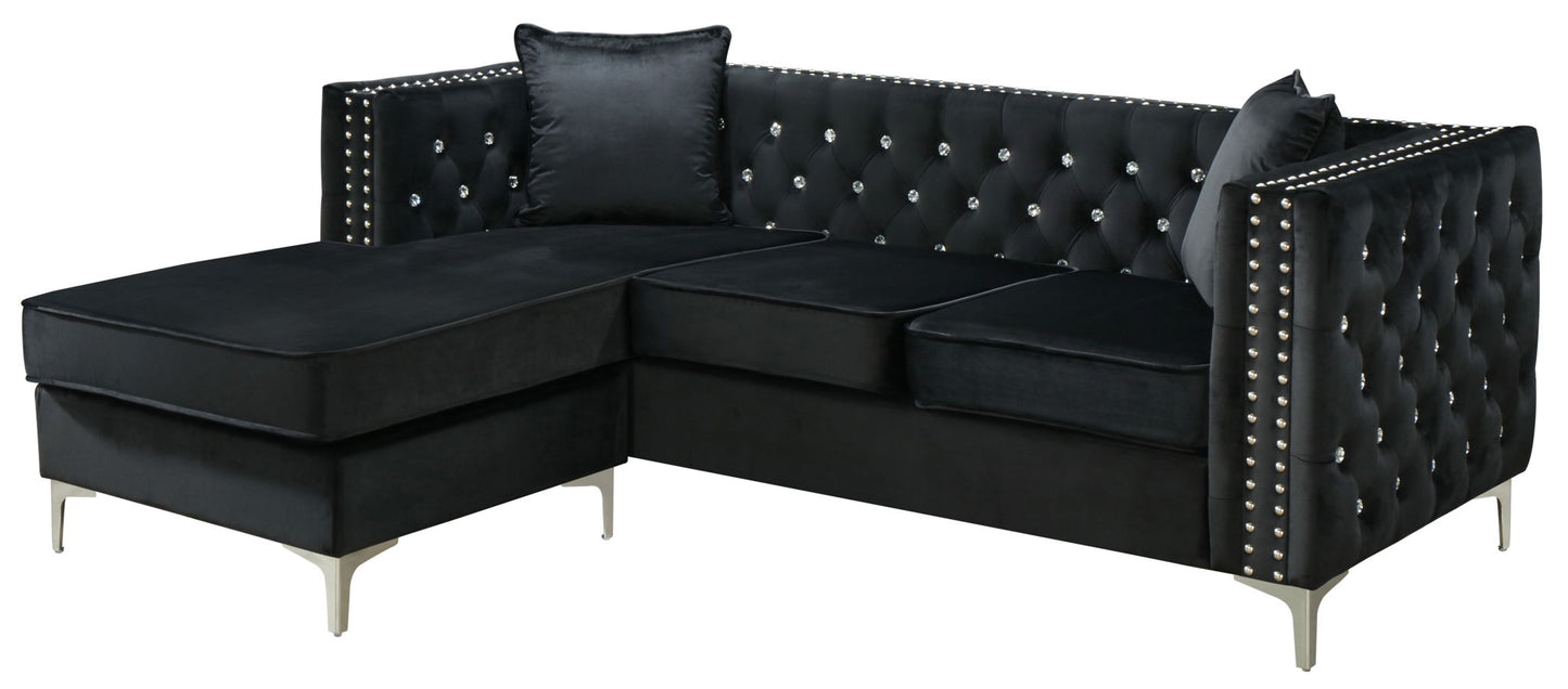 Paige Sofa Chaise and Elegant Tufted Steel Legs