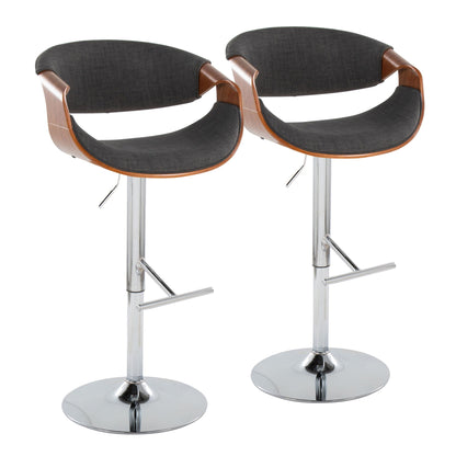 Mid Century Modern adjustable barstool with swivel and T footrest, grey fabric, set of 2 on Tampa Home & Garden Store