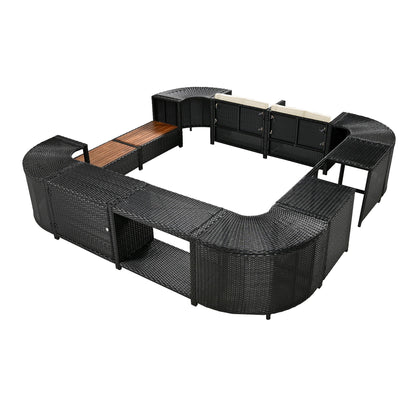Outdoor Rattan Spa Frame and Modular Storage Seat