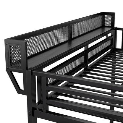 Queen Size Loft Bed in black metal with mesh guard rails on Tampa Home & Garden Store