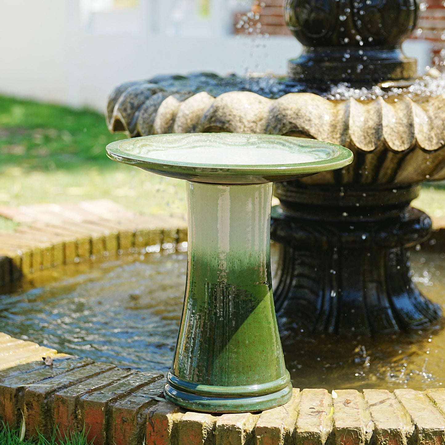 17 Inch Ceramic Bird Bath For Garden And Patio