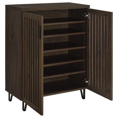 Clackamas 2-Door Storage Cabinet with adjustable shelves in dark walnut finish, HouseOfZazla accent cabinet on Tampa Home & Garden Store