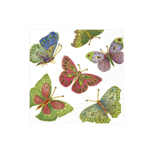 Serviette de cocktail Papillons ornés de bijoux (Perle)