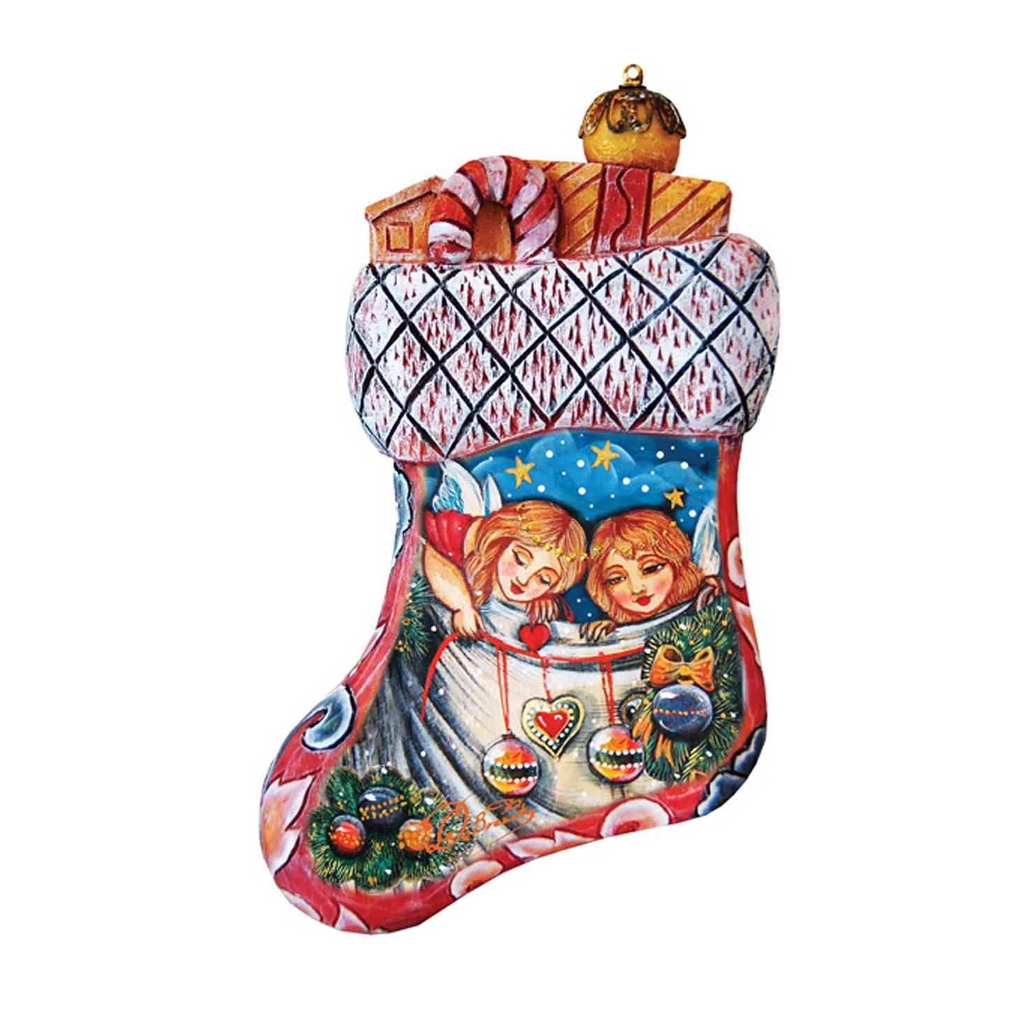 Christmas Angel Stacking Sculpted Ornament by G. DeBrekht, hand-painted colorful multi-layer design on Tampa Home & Garden Store