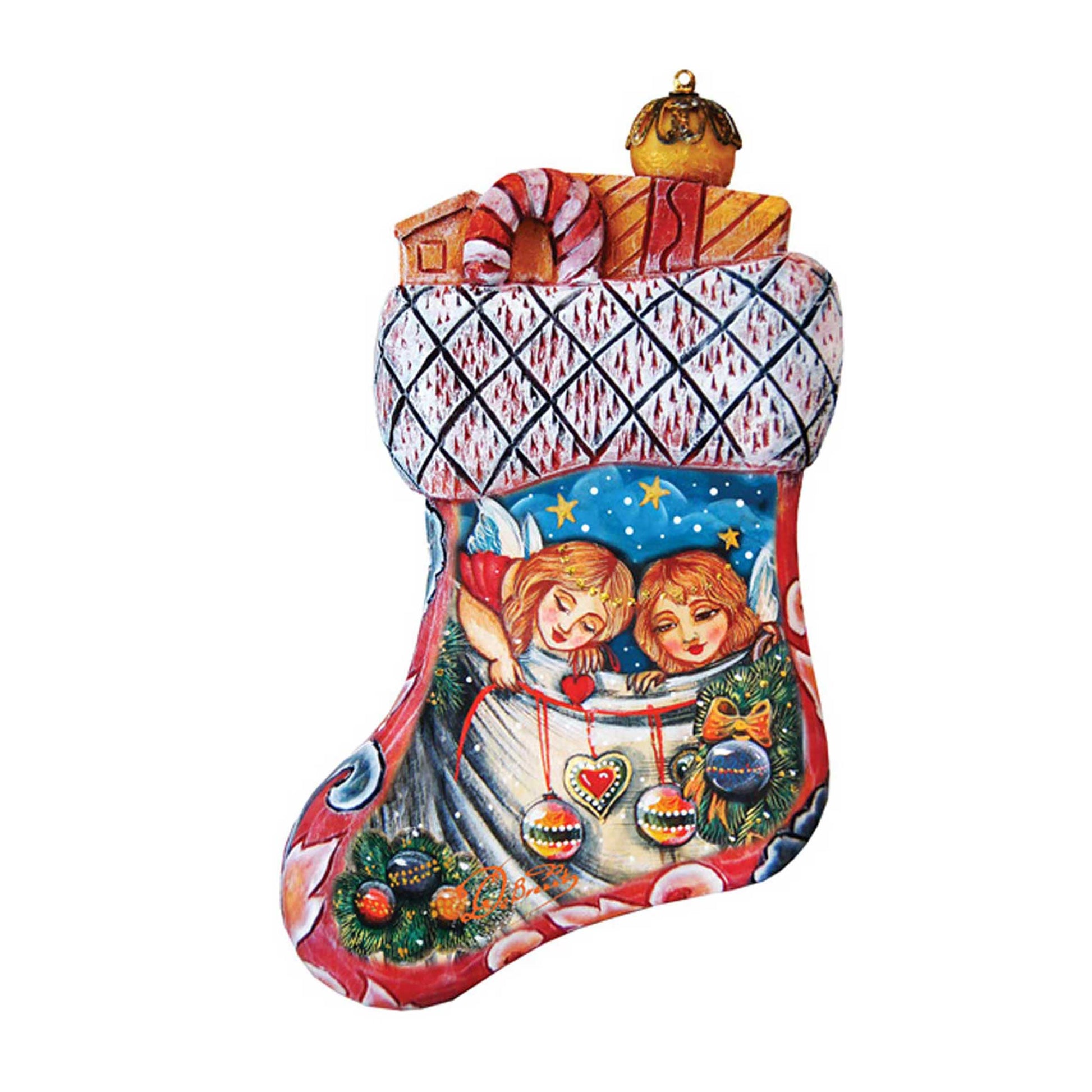 Christmas Angel Stacking Sculpted Ornament by G. DeBrekht, hand-painted colorful multi-layer design on Tampa Home & Garden Store