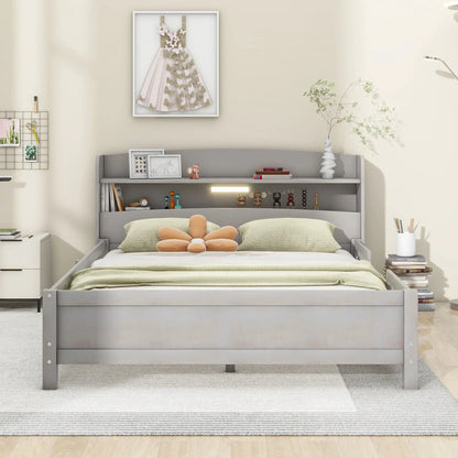 Wood Platform Bed With Led Light and Guardrail