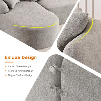 Combined Sofa With 4 Pillows gray curved chaise sectional in plush fabric Unique Piece Furniture on Tampa Home & Garden Store