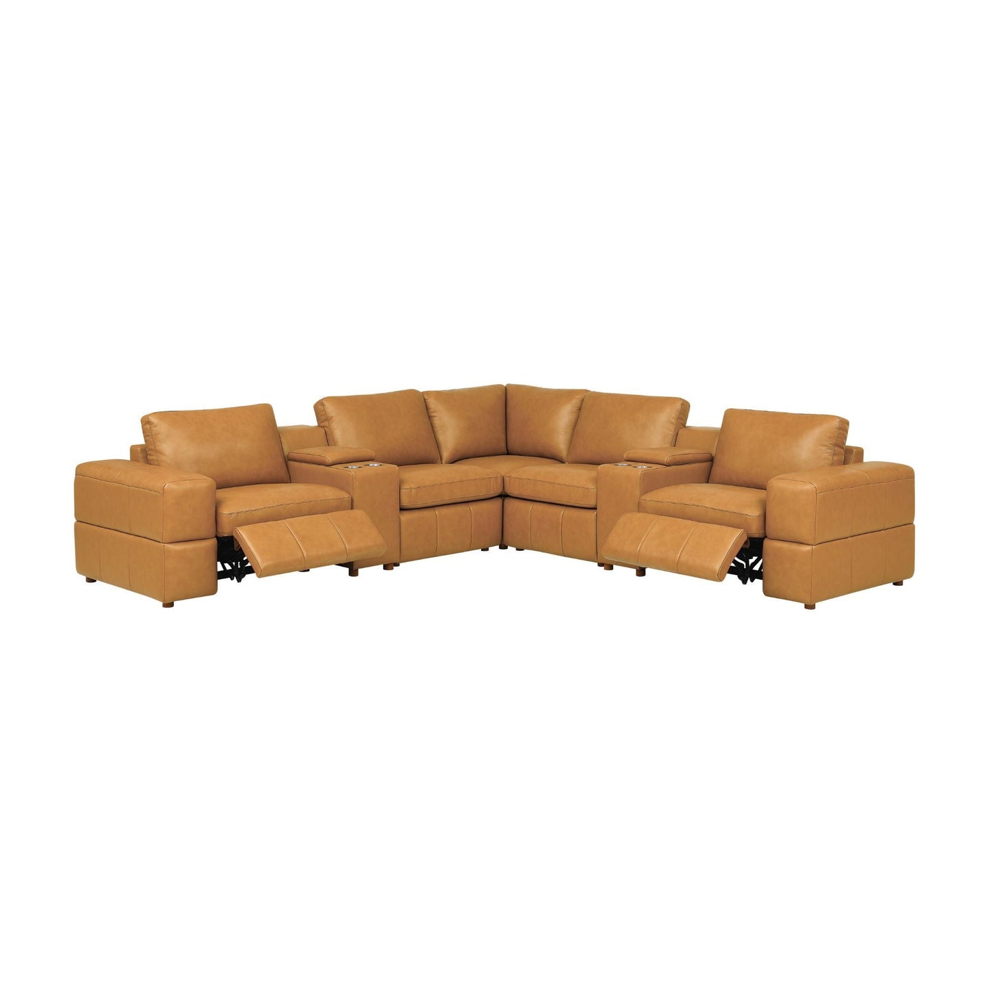 Upholstered sectional with recliner seats in tan leather by Unique Piece Furniture, sofa on Tampa Home & Garden Store