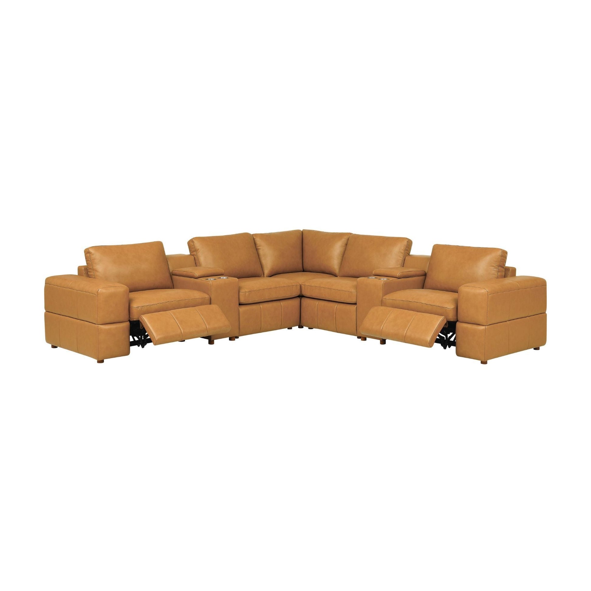 Upholstered sectional with recliner seats in tan leather by Unique Piece Furniture, sofa on Tampa Home & Garden Store