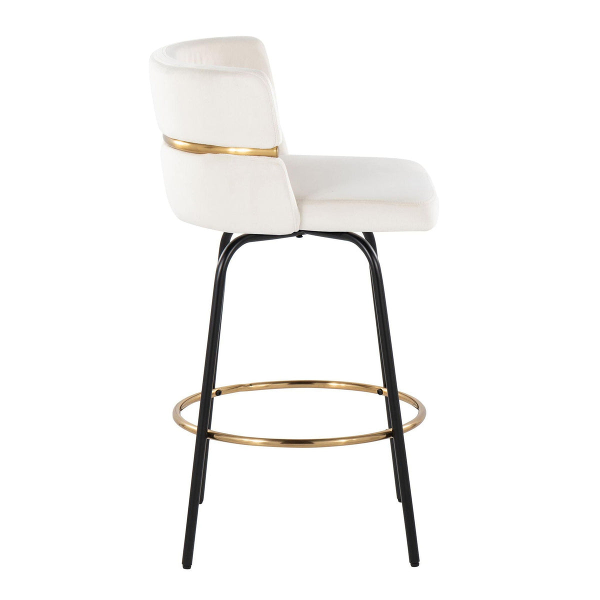 Contemporary counter stool set with swivel and footrest beige upholstery gold footring on Tampa Home & Garden Store