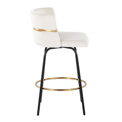 Contemporary counter stool set with swivel and footrest beige upholstery gold footring on Tampa Home & Garden Store