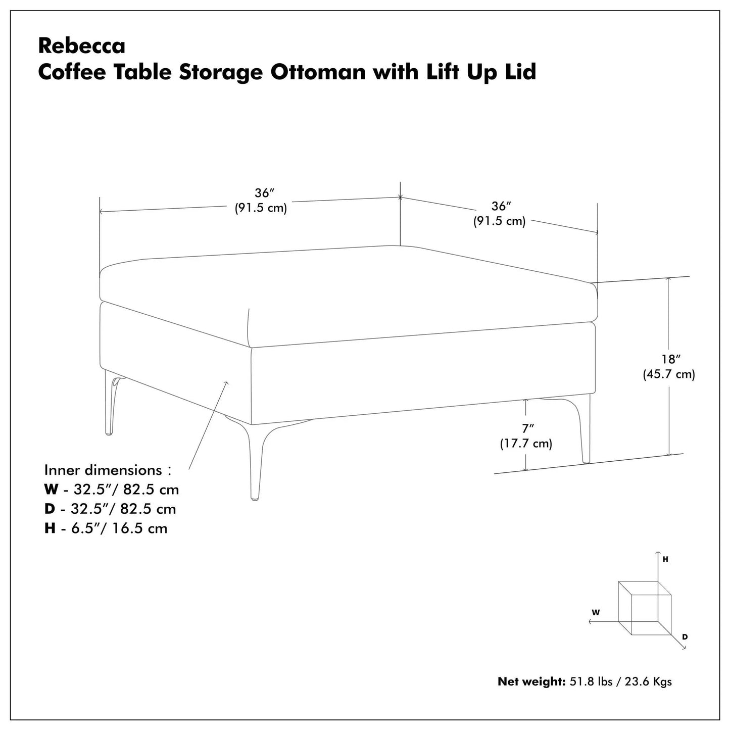 Rebecca Coffee Table Storage Ottoman Lift Lid
