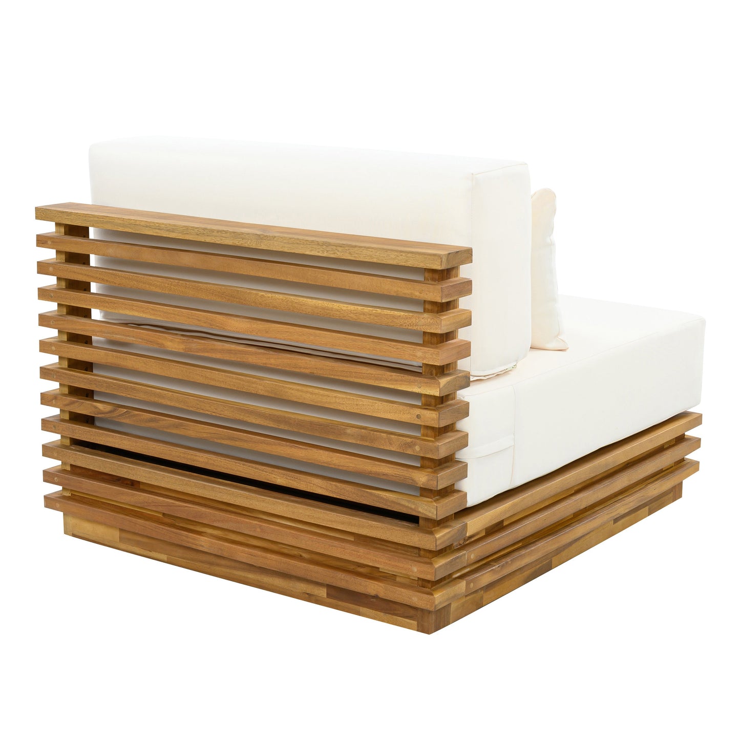 HouseOfZazla outdoor 3pc chat set with cushions on club chairs and wooden slat side table on Tampa Home & Garden Store