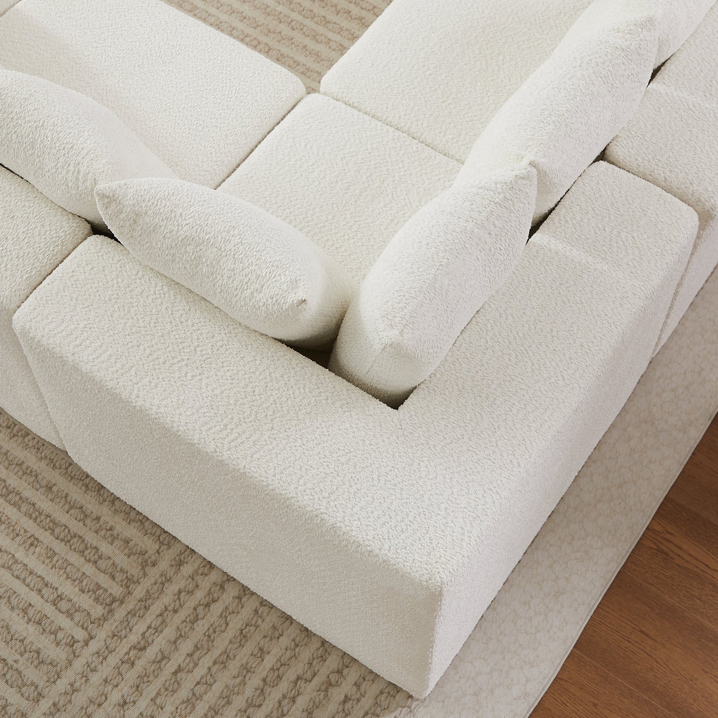 151.6-Inch Extra-Large L-Shaped Chenille Sectional Sofa in ivory cream fabric by HouseOfZazla on Tampa Home & Garden Store