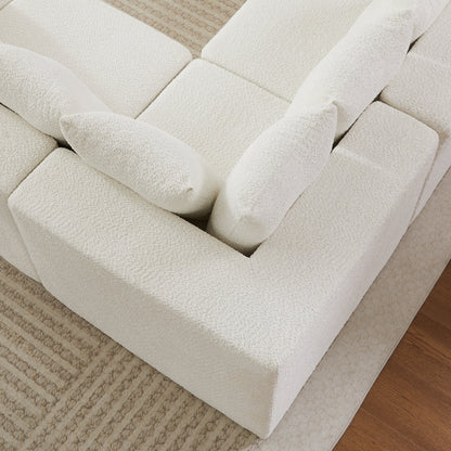 151.6-Inch Extra-Large L-Shaped Chenille Sectional Sofa in ivory cream fabric by HouseOfZazla on Tampa Home & Garden Store