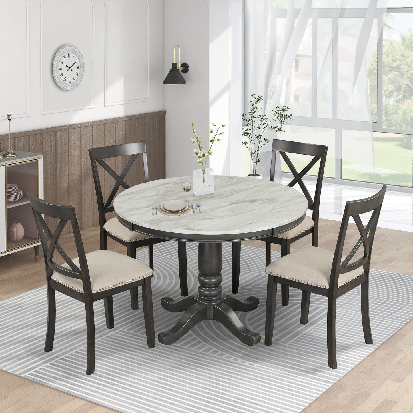 Elegant 5 Pieces Dining Table and 4 Chairs Set