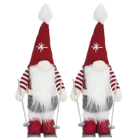 Christmas gnomes set of 2 red knit hats white beards on stakes Unique Piece Furniture on Tampa Home & Garden Store