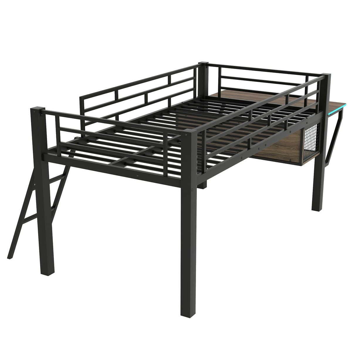 Gaming Twin Loft Bed with Desk and LED in black metal frame by HouseOfZazla on Tampa Home & Garden Store