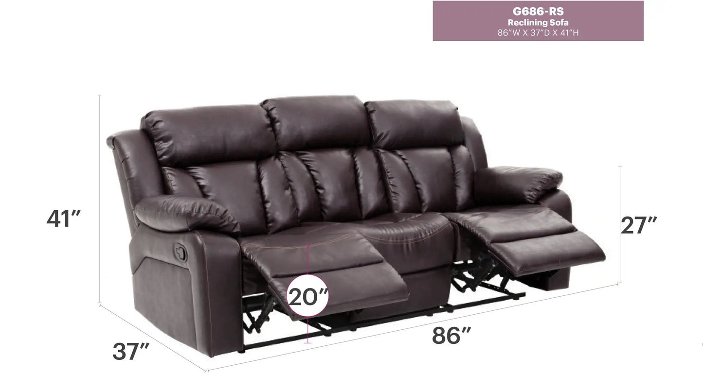 Reclining sofa Elegant by Unique Piece Furniture in dark brown leather 3-seat recliner on Tampa Home & Garden Store