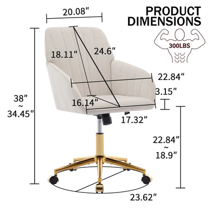 Beige adjustable ergonomic swivel office chair with gold-tone base and caster wheels on Tampa Home & Garden Store