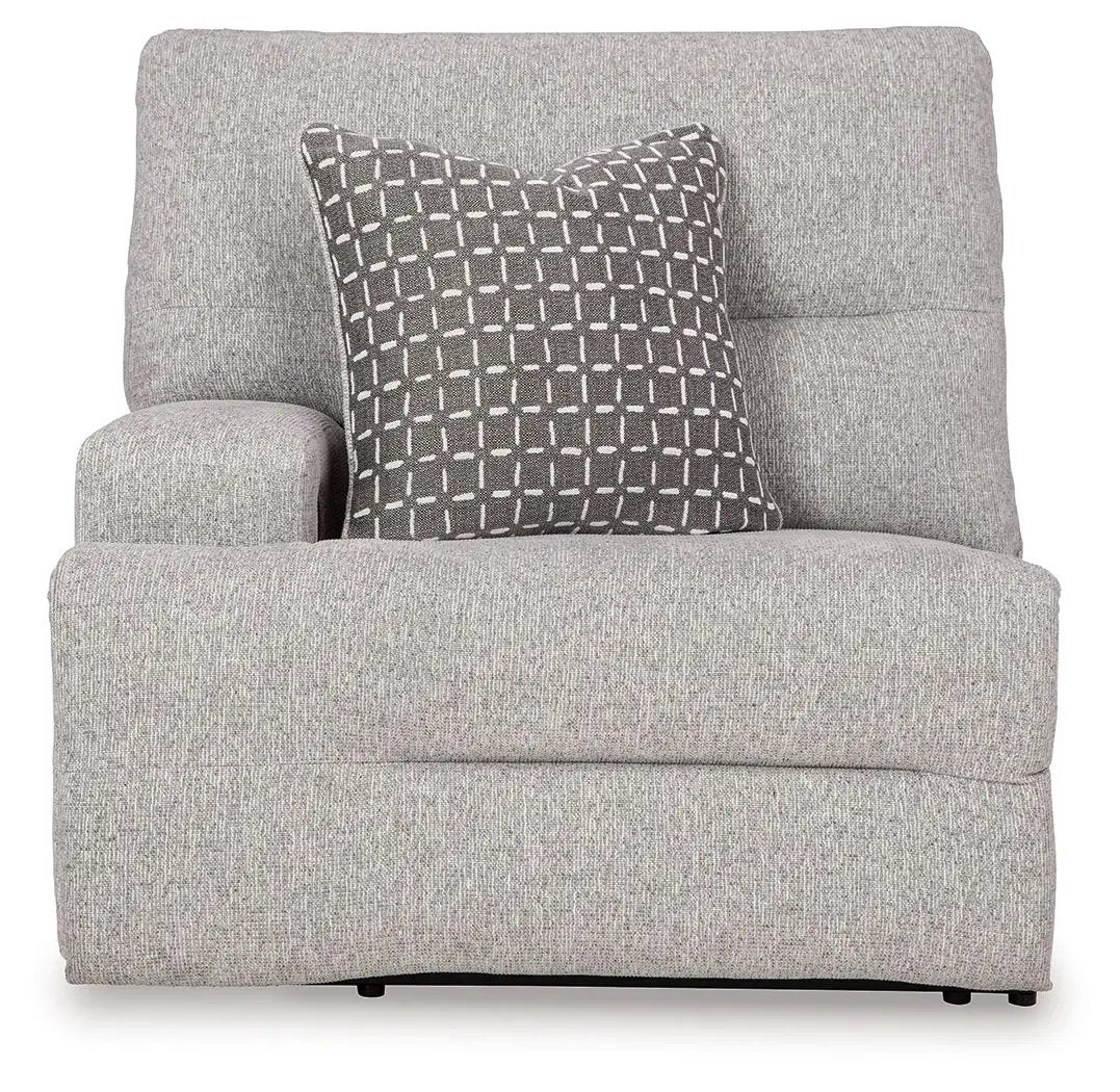 Acklen Place reclining sectional in light gray textured fabric with a dark gray geometric patterned cushion on Tampa Home & Garden Store