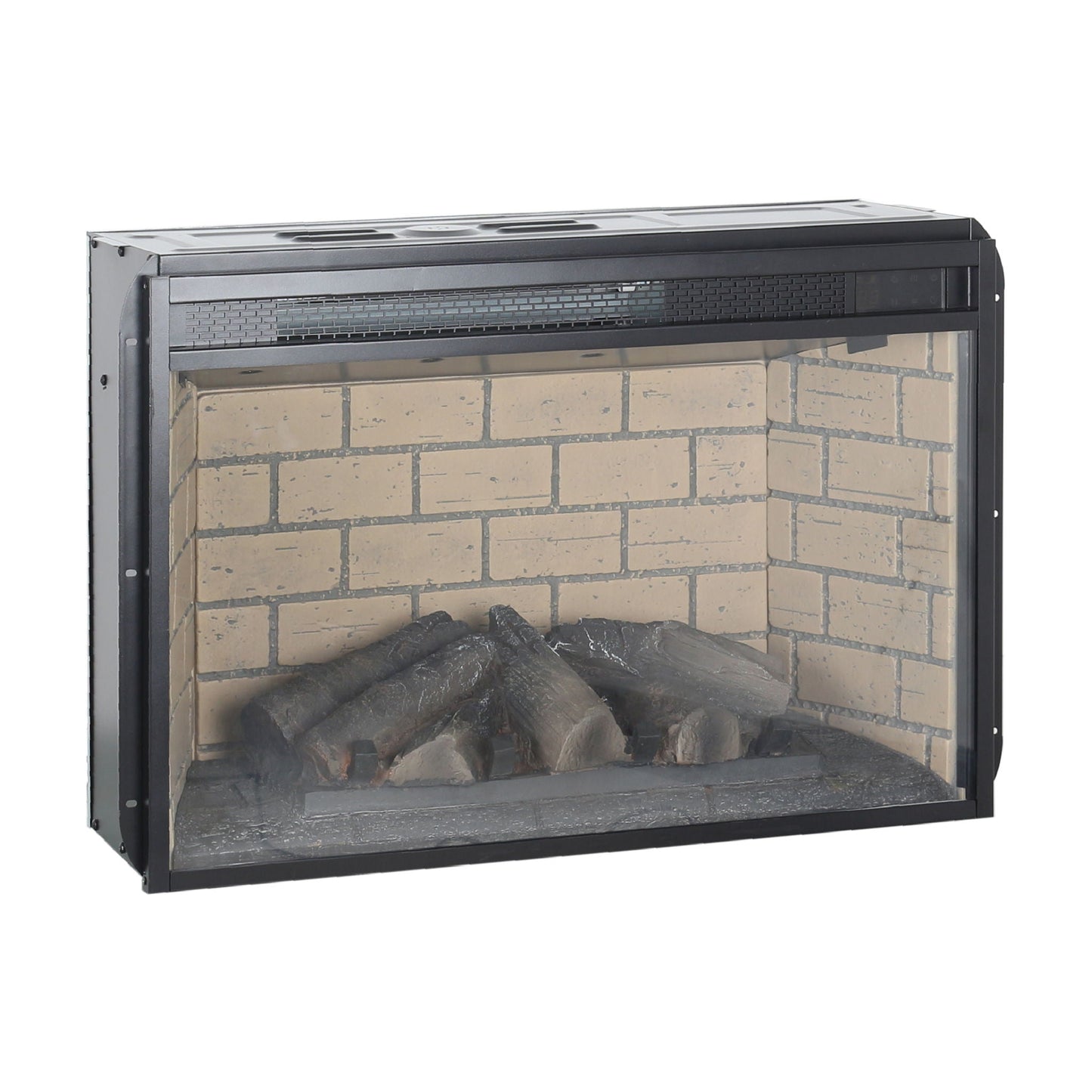 Infrared quartz heater fireplace insert Woodlog version with brick interior black metal frame on Tampa Home & Garden Store
