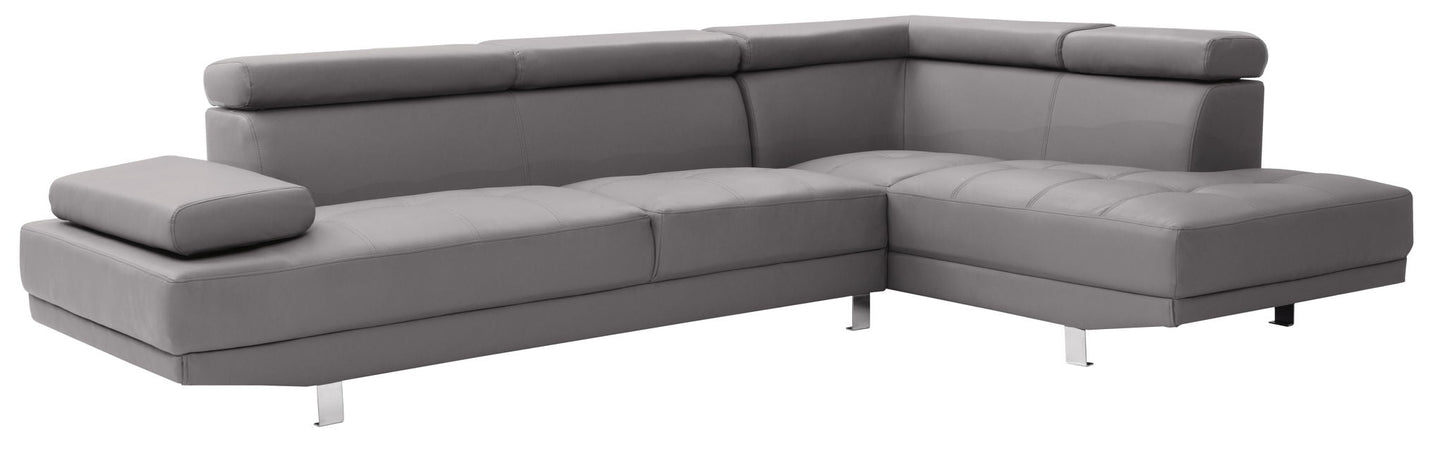 Riveredge Comfort Sectional by HouseOfZazla gray leather chaise sectional with metal legs on Tampa Home & Garden Store