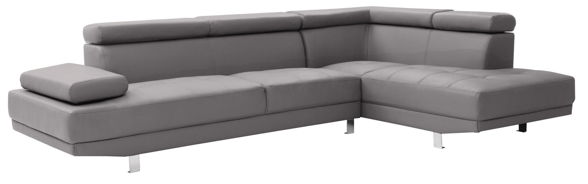 Riveredge Comfort Sectional by HouseOfZazla gray leather chaise sectional with metal legs on Tampa Home & Garden Store