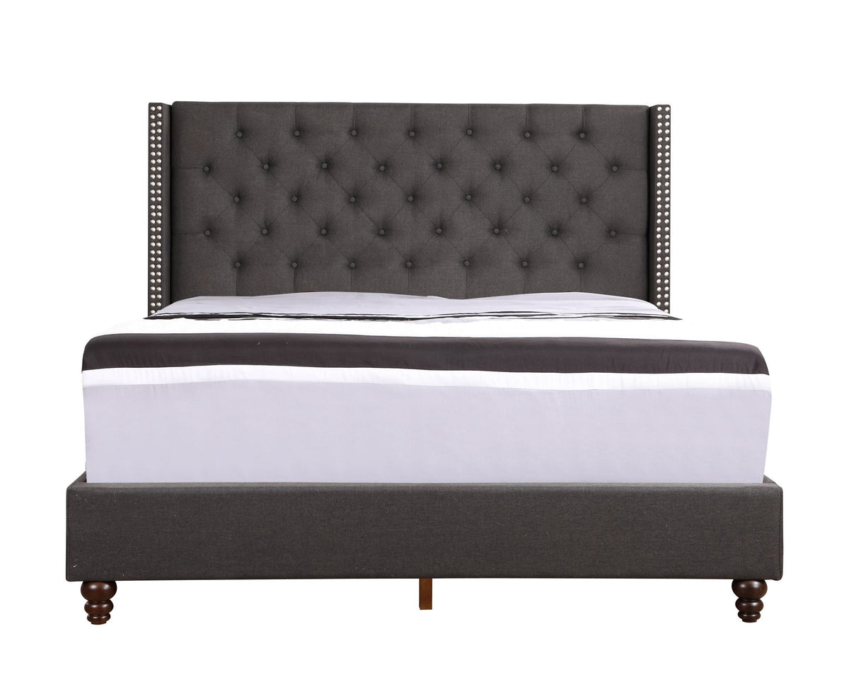 Nailhead Bed Transitional Vibrant dark gray upholstered bed with tufted diamond and studs on Tampa Home & Garden Store
