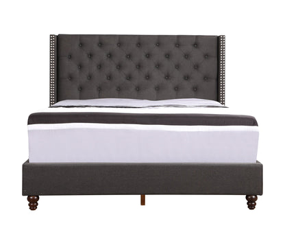 Nailhead Bed Transitional Vibrant dark gray upholstered bed with tufted diamond and studs on Tampa Home & Garden Store