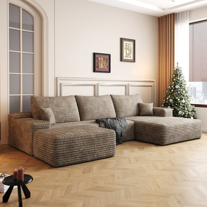 107in Cloud sectional sofa with ottoman in taupe corduroy upholstery by HouseOfZazla on Tampa Home & Garden Store