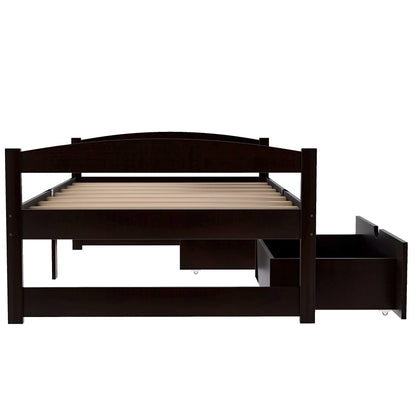 Platform bed with 2 drawers in dark espresso wood, slatted base and sturdy posts on Tampa Home & Garden Store