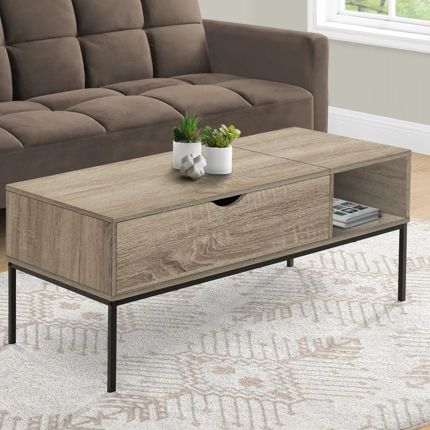 Rectangular lift-top coffee table in oak veneer with drawer and shelf by Unique Piece Furniture on Tampa Home & Garden Store