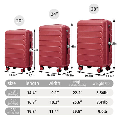 3-Piece Spinner Luggage Set red 20/24/28in with combo locks HouseOfZazla on Tampa Home & Garden Store
