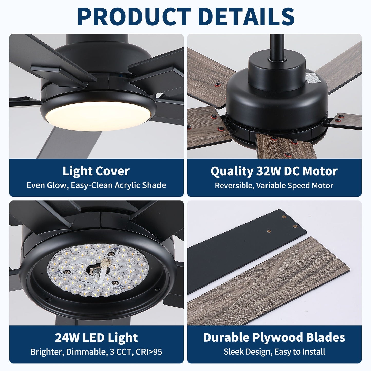 Reversible LED ceiling fan by HouseOfZazla with dimmable light and plywood blades on Tampa Home & Garden Store