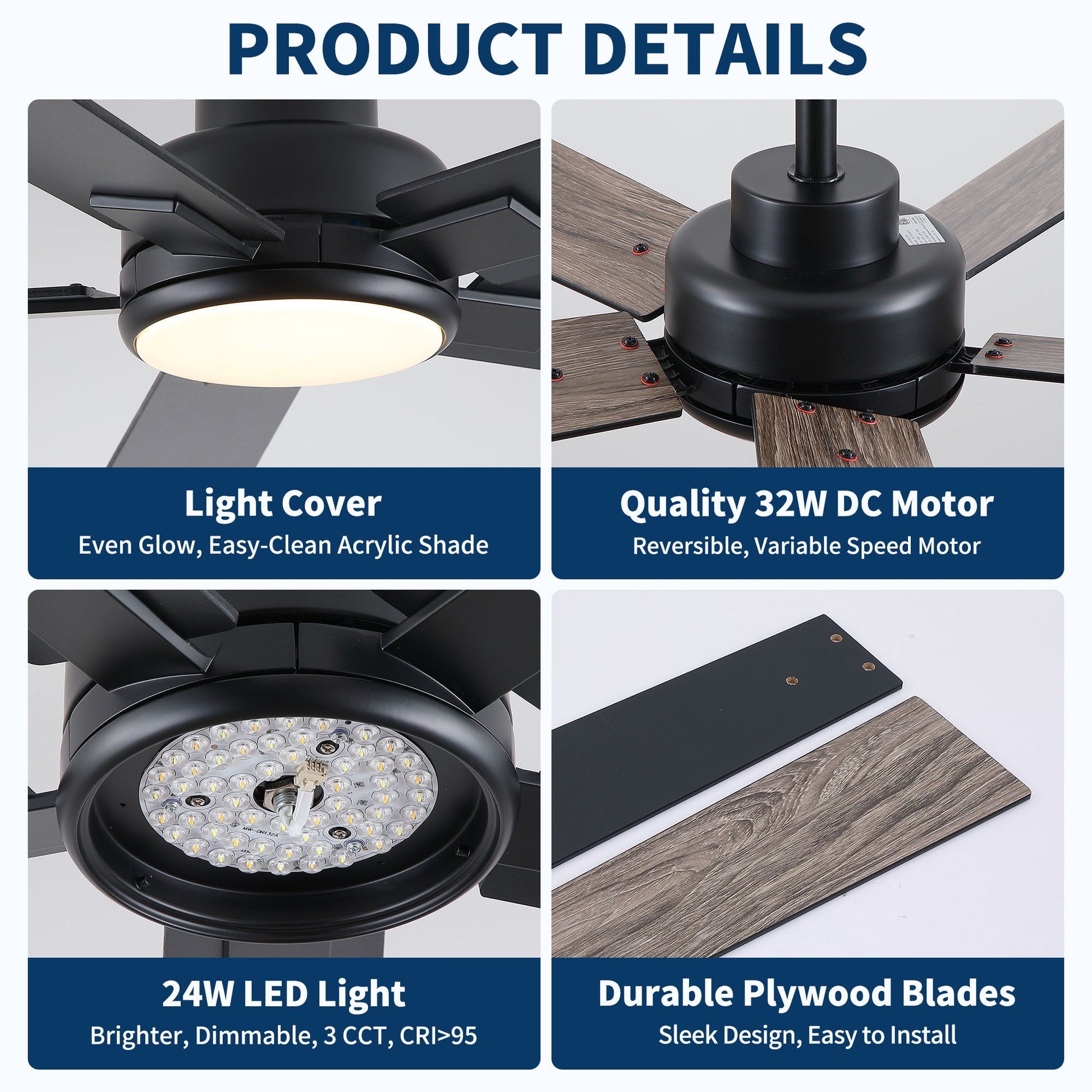 Reversible LED ceiling fan by HouseOfZazla with dimmable light and plywood blades on Tampa Home & Garden Store