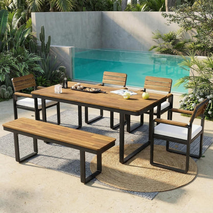 Acacia Wood Outdoor Dining Set and Bench Frame