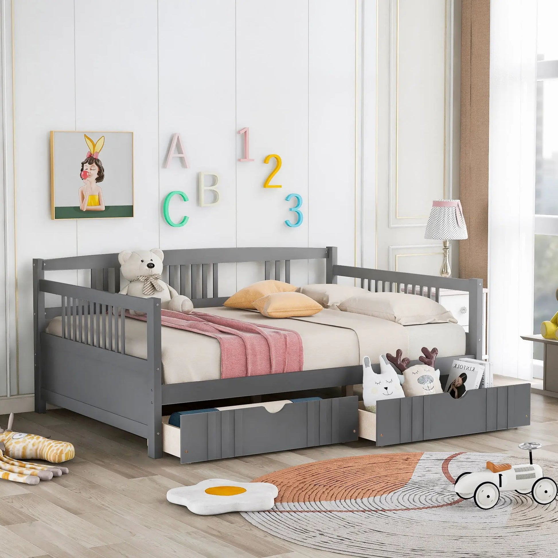 Unique Piece Furniture multifunctional Daybed with gray storage drawers for kids room on Tampa Home & Garden Store