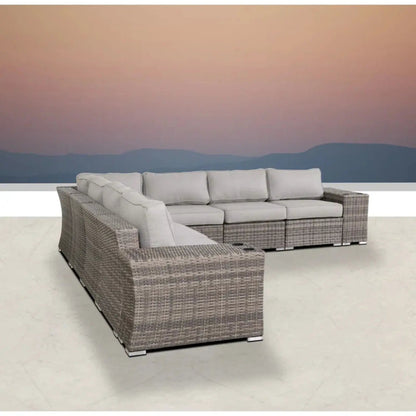 Rattan Sectional Sofa Set With Cushions beige cushions on wicker, L-shaped outdoor lounge on Tampa Home & Garden Store