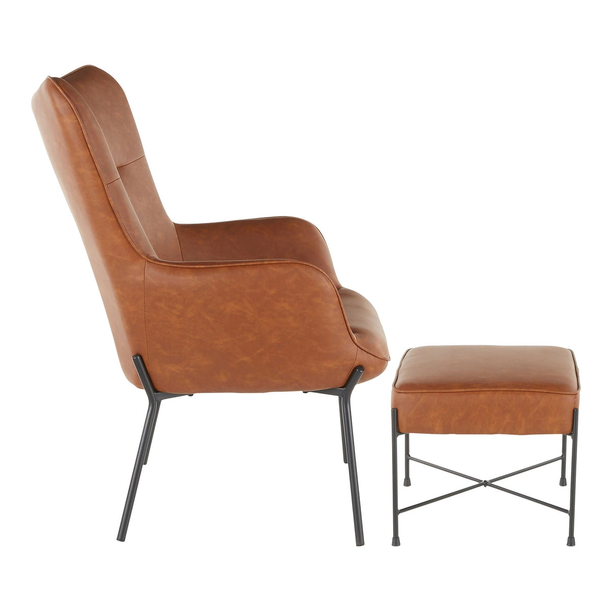 Industrial lounge chair & ottoman set in dark brown leather with metal legs by HouseOfZazla on Tampa Home & Garden Store