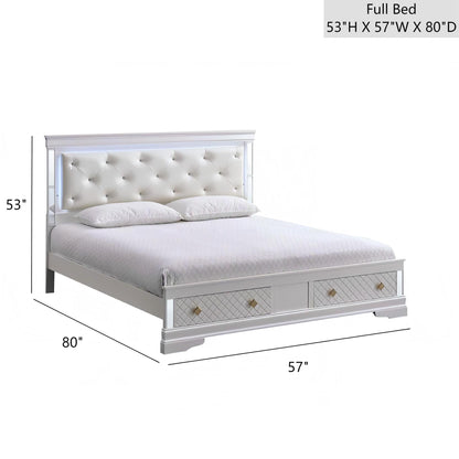 Verona bed with LED lighting, white tufted headboard and 2 drawers, full size by HouseOfZazla on Tampa Home & Garden Store