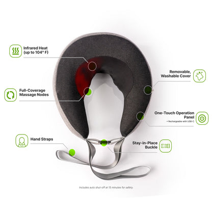 GhostBed Neck Massage Pillow in dark gray fabric, U-shaped neck pillow with removable cover on Tampa Home & Garden Store