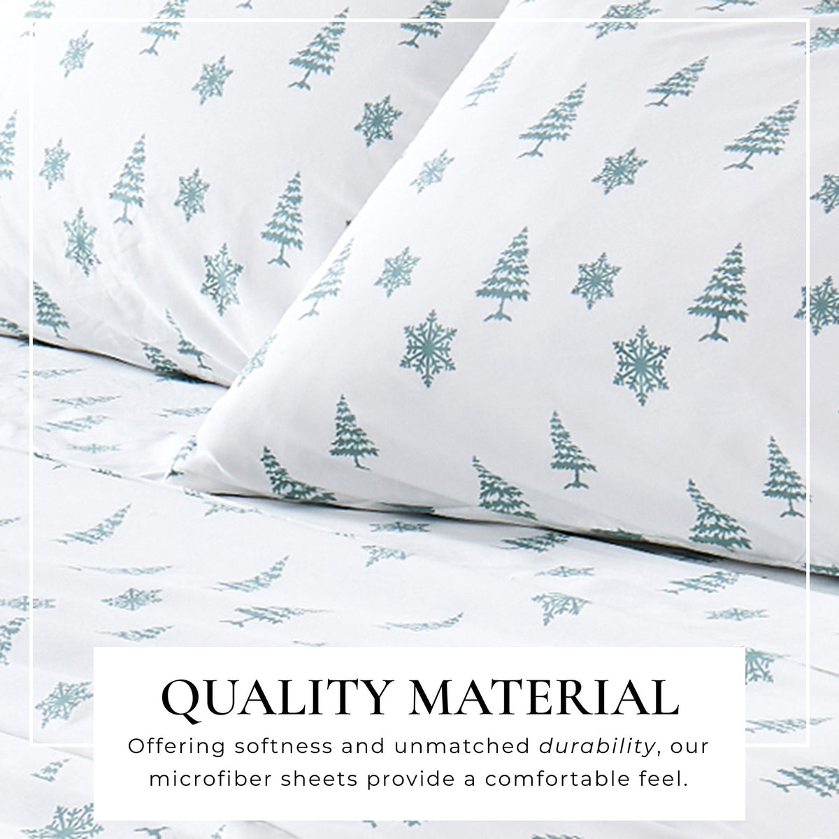 Printed Sheet Set Baylor Collection by Great Bay Home in white with teal tree pattern on Tampa Home & Garden Store