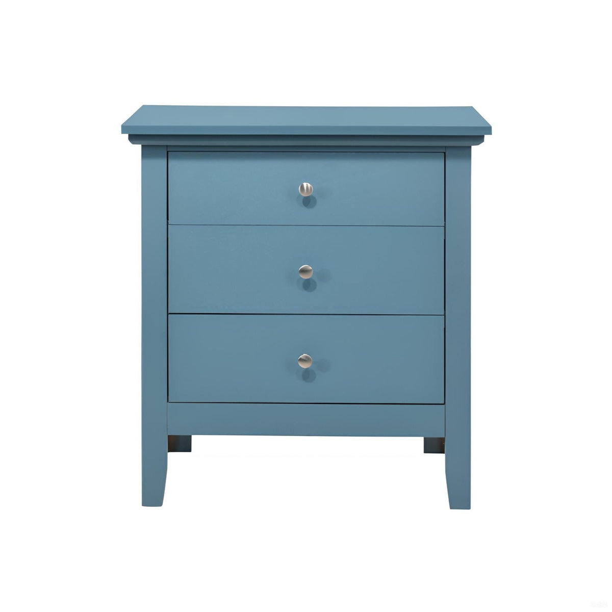 3 Drawer Nightstand blue finish by HouseOfZazla with dove-tailed drawers and round metal pulls on Tampa Home & Garden Store