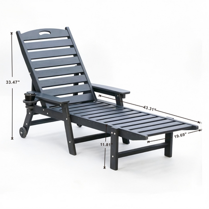 HouseOfZazla HDPE outdoor chaise lounge chair with adjustable backrest in dark gray, cup holder on Tampa Home & Garden Store